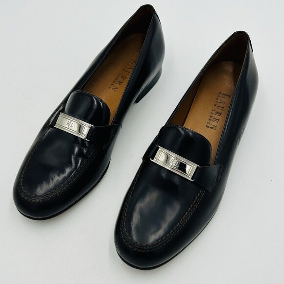 Lauren Ralph Lauren Shoes - Lauren Ralph Lauren LRL 6.5B Dark Brown Leather Loafers Slip-on Silver Buckle